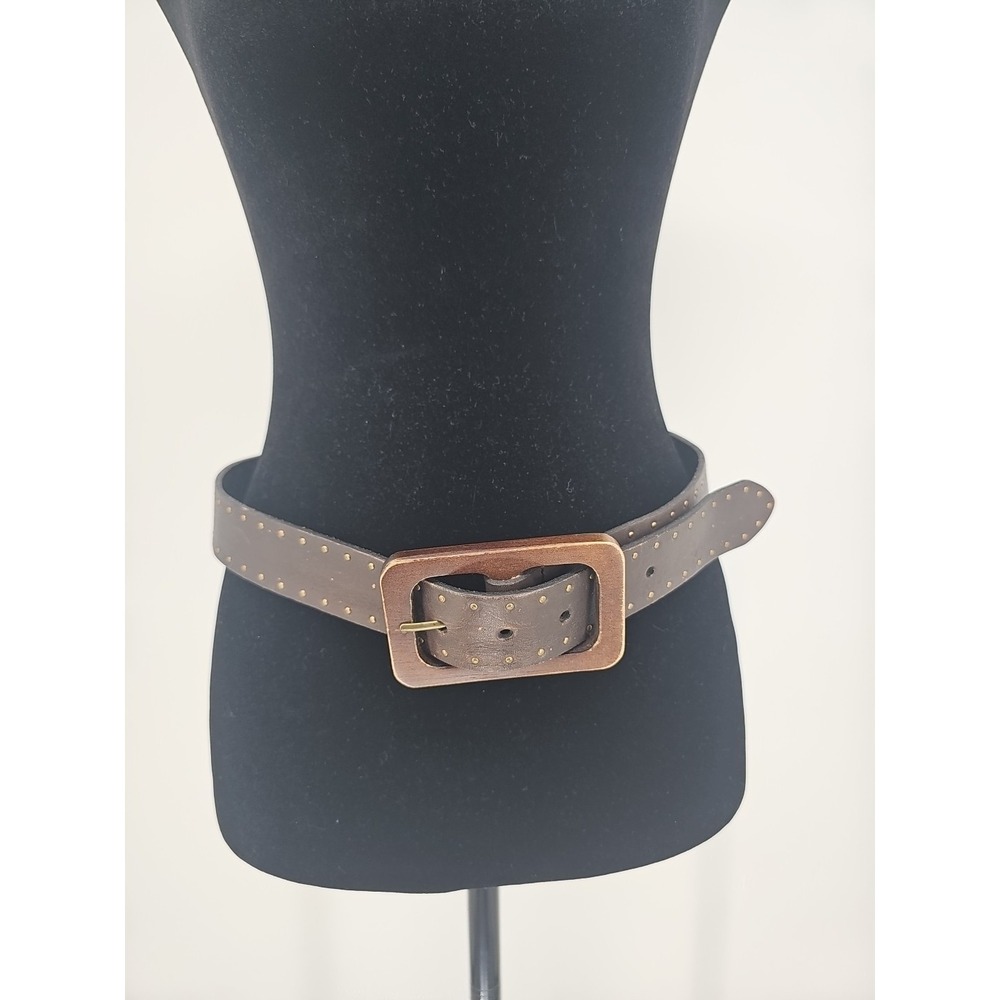 Talbots Belt Wilde Leather Brown Brass Studds Wood Buckle Renaissance Celtic Vik
